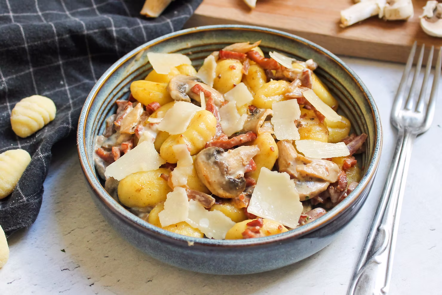 Gnocchis façon carbonara 🥓🍄🥔